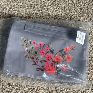 Erin Condren Accordion Zipper Pouch Floral in Gray with Pink & Orange Blooms